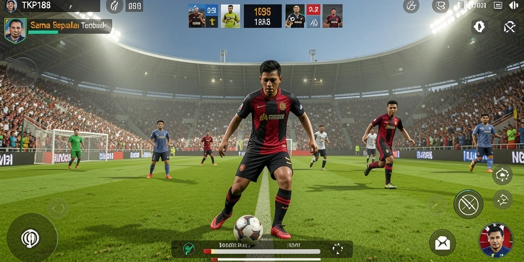 Tampilan gameplay seru dari TKP188 saat pertandingan sepak bola.