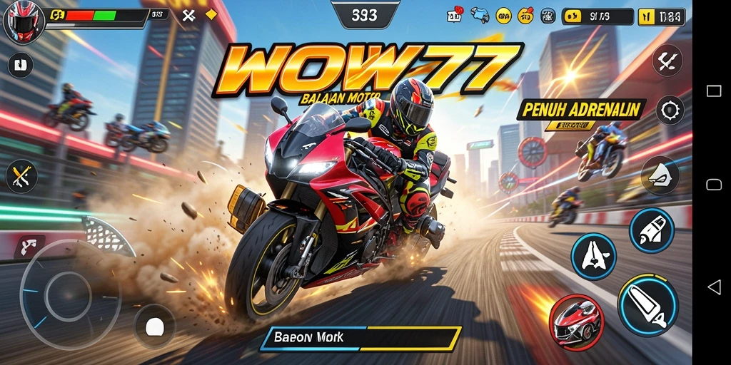 Screenshot WOW77 menampilkan balapan motor yang seru dan menegangkan.